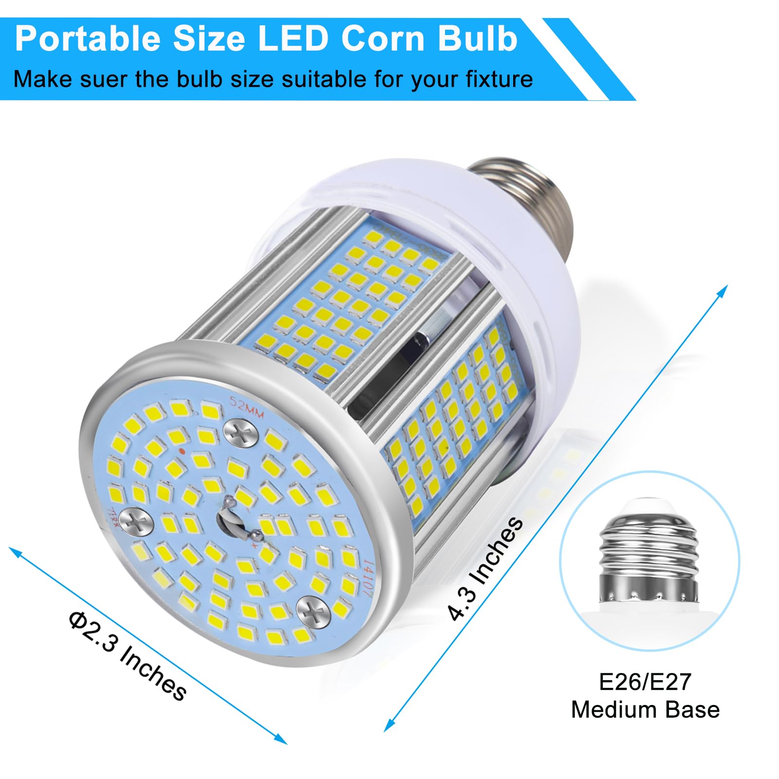 2 Pack 250W Equivalent Led Corn Light Bulb, 3600 Lumen 6000K Daylight 30W LED Corn Lamp, E26/E27 Medium Base for Indoor Garage Factory Warehouse Backyard 85V-265V