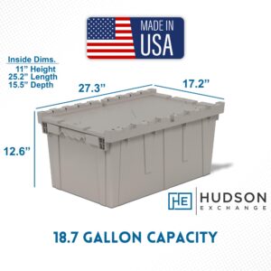 Hudson Exchange 27.3 x 17.2 x 12.6 (1 Pack) Storage Tote Distribution Container with Hinged Attached Lid, Gray/Brown