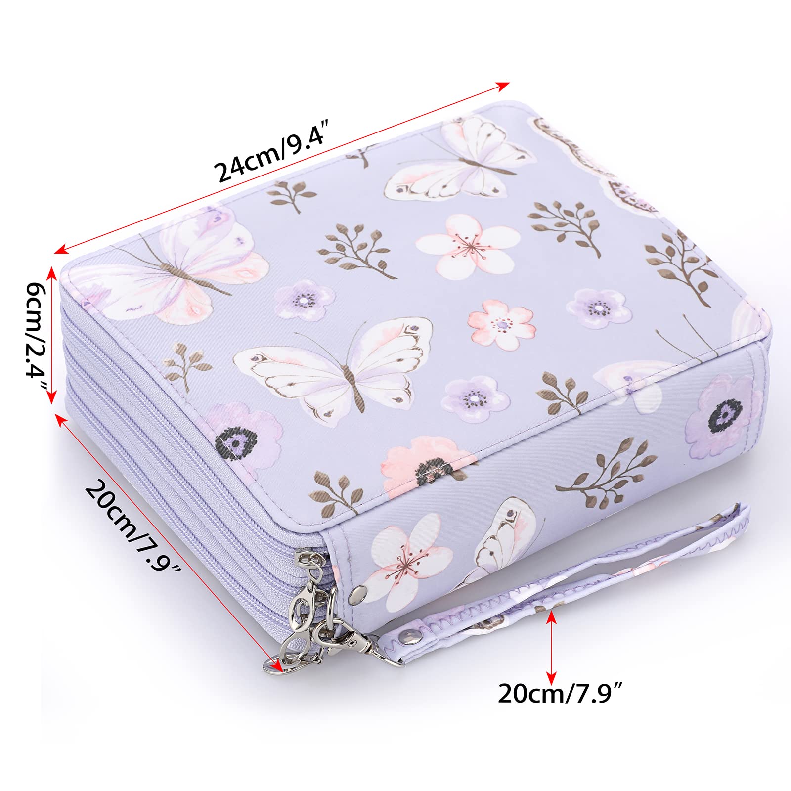 BTSKY Colored Pencil Case- 120 Slots Pencil Holder Large Capacity Pencil Organizer with Handle Strap Handy Colored Pencil Box with Printing Pattern (Purple Butterfly)