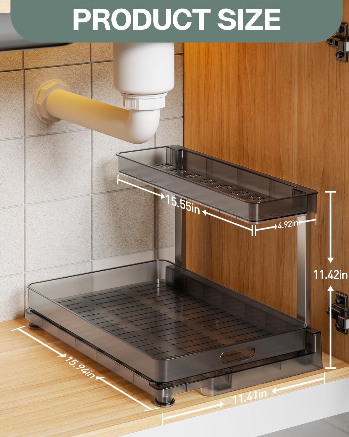 2 Pack Under Sink Organizer and Storage, 2 Tier Sliding Under Sink Shelf, L Shaped Pull Out Cabinet Basket Organizer, Multi-Purpose Slide Out Organizer Rack for Bathroom, Kitchen