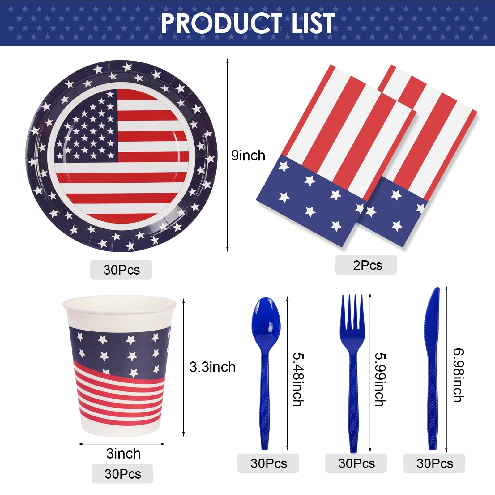 Patriotic Party Supplies,152Pcs American Flag Themed Party Set, Patriotic Party Decorations, American Flag Tablecloths,4th of July Plates Cups, Red White and Blue Decor for Outside, Picnic, Memorial