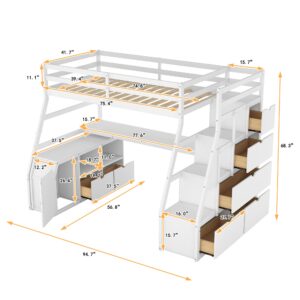 CITYLIGHT Twin Size Loft Bed with Desk and Stairs, Wooden Twin Loft Bed with 7 Drawers and 2 Shelves,Loft Bed with Storage and Stairs for Girls Boys Teens,White