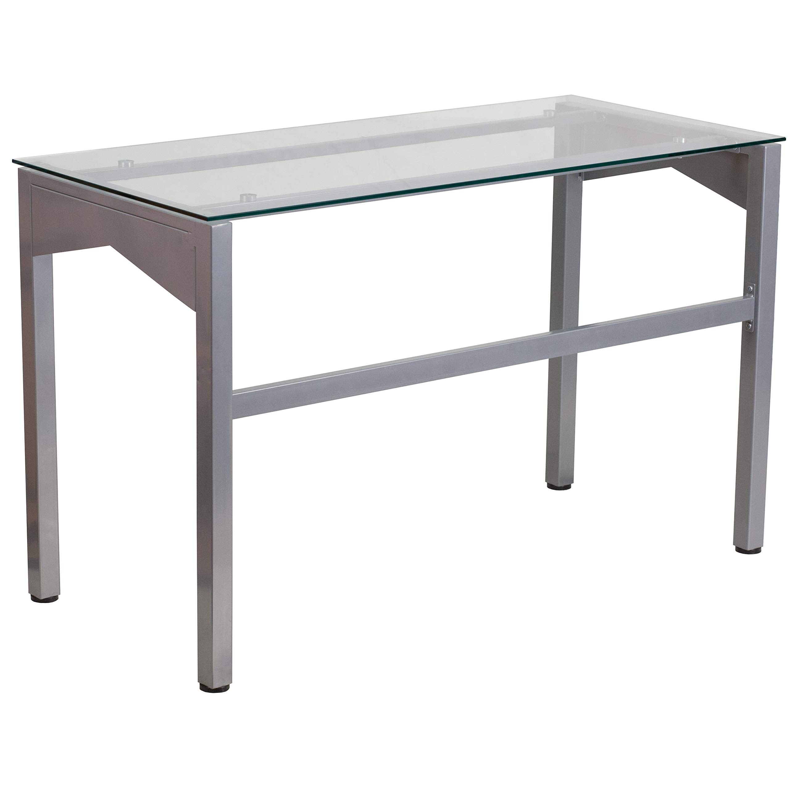 EMMA + OLIVER Desk with Clear Tempered Glass Top