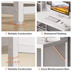 Tribesigns 55 Inch Computer Desk with 2 Drawers and Storage Shelves, White Office Desk with Hutch, Modern Study Writing Gaming Table Laptop Workstation for Home Office (White)