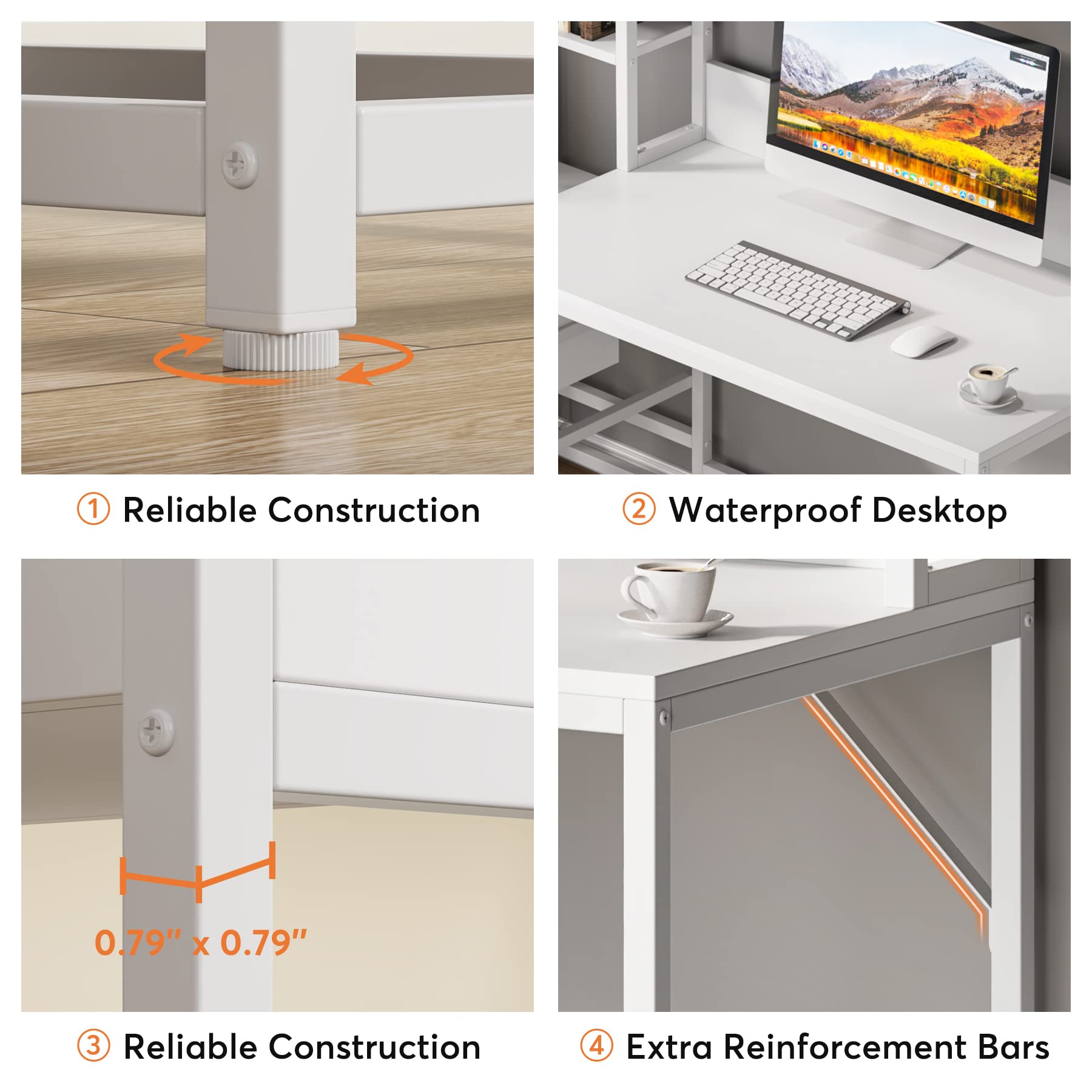 Tribesigns 55 Inch Computer Desk with 2 Drawers and Storage Shelves, White Office Desk with Hutch, Modern Study Writing Gaming Table Laptop Workstation for Home Office (White)