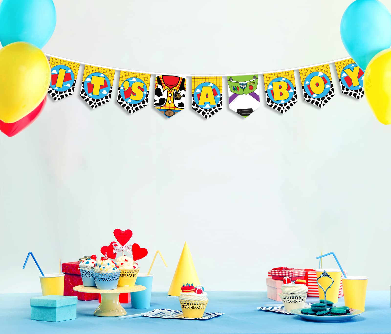 Baby Shower Decorations for Boy, Its A Boy Banner for Baby Shower, Its A Boy Banner Bunting Christening Baby Shower Garland, Toy Theme Story Baby Shower Banner for Boy, Boys Bday Banner Party Favors