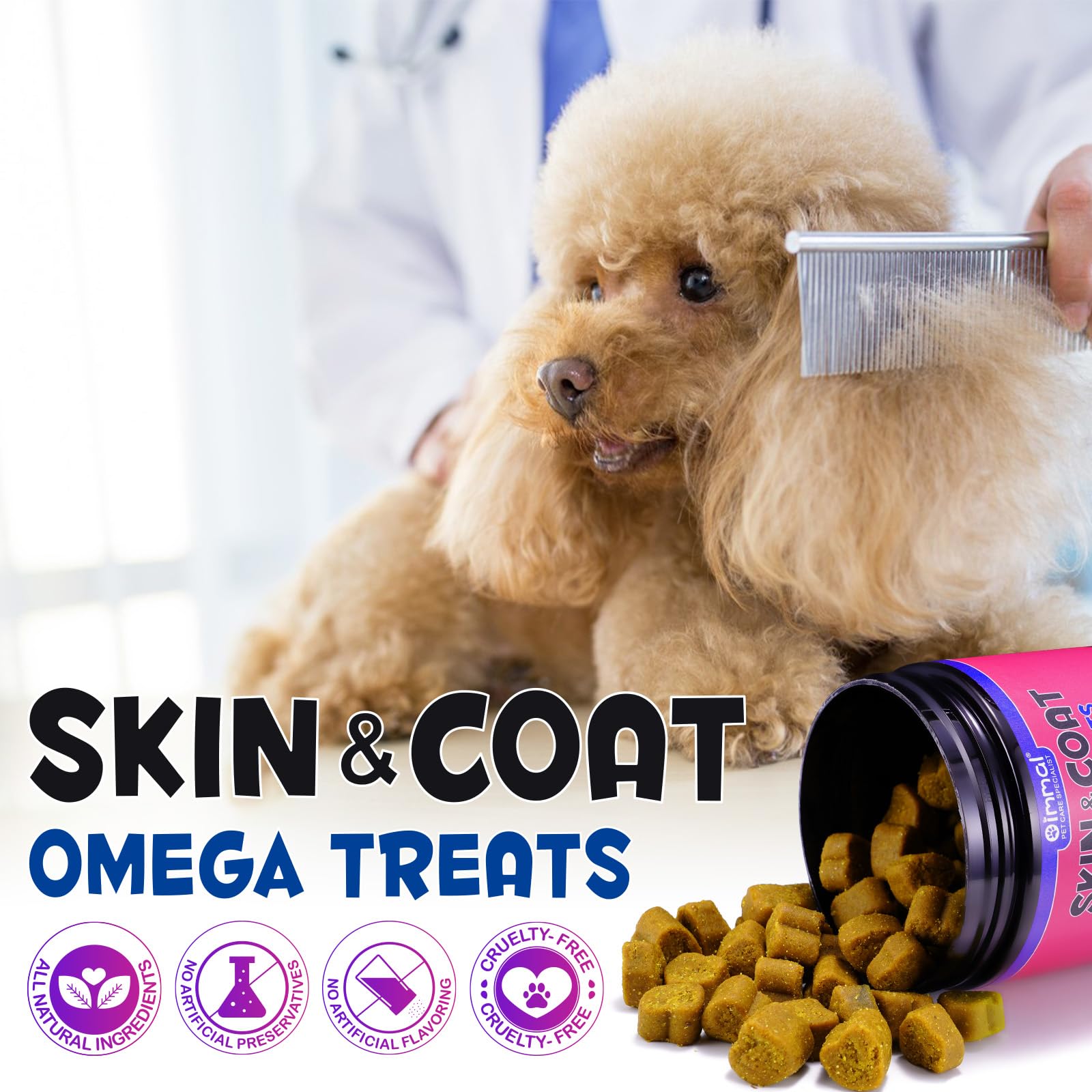 Omega Skin & Coat Soft Chew Supplements for Dogs, Skin Health Chews for Dogs, Allergy and Itch Relief - Skin and Coat Supplement, Reduce Shedding, Omega 3 Fish Oil, Healthy Soft Shiny Hair