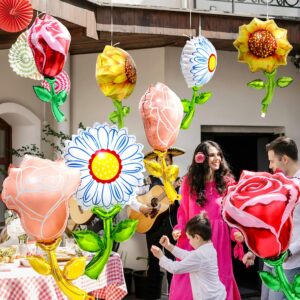 37'' Pink Rose Balloons Valentines Day Helium Balloons Pink Flower Aluminum Foil Balloons Romantic Decorations Special Night, 6 Pack Rose Aluminum Balloons for Wedding Bridal Anniversary Supplies