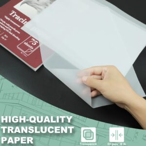 Tracing Paper 8.5x11 inch, 100 Sheets Transparent Vellum Paper for Tracing Pads, 38lb/60gsm Translucent Tracing Paper for Pencil, Marker and Ink - Trace Images, Sketch, Preliminary Drawing, Overlays.