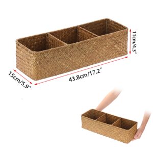 Sumnacon Seagrass Toilet Basket, Woven Bathroom Organizing Basket with Section for Toilet Paper Tissue Toiletries Decorative Countertop Storage Basket for Toilet Vanity Table Shelf Kitchen, Caramel