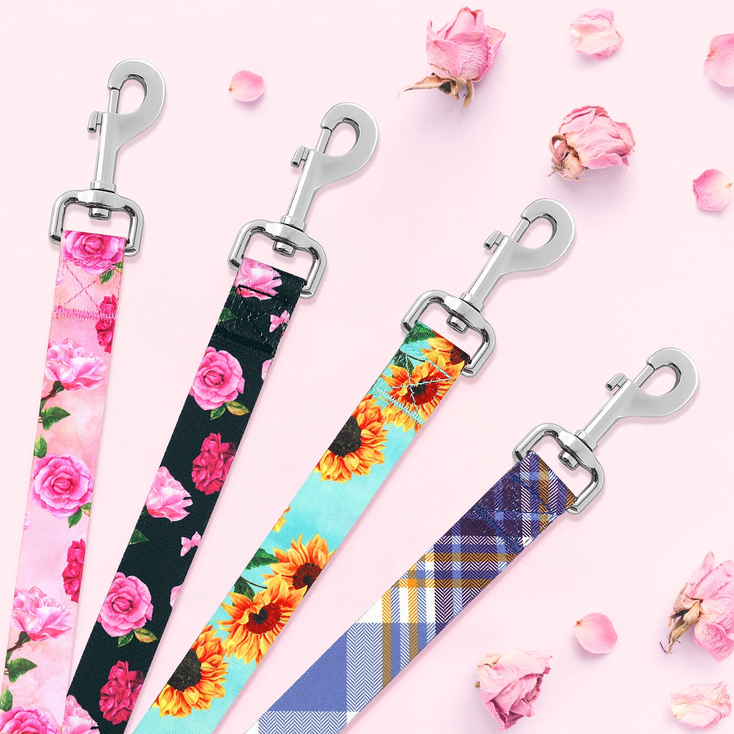 Pink Dog Leash Floral Cute Girl Dog Leash for Puppy,Small Breed Dogs 4 ft/Foot Dog Leash Hot Pink Dog Collar Harness and Leash Set