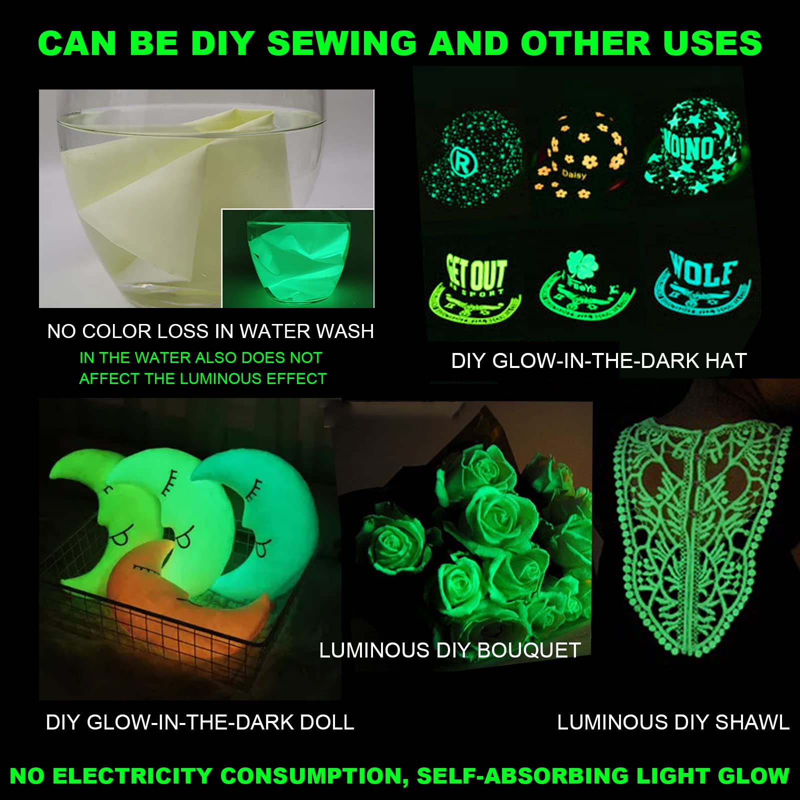 10pcs Glow in The Dark Fabric，Glow in The Dark Sewing Patchwork Fabric，Luminescent Quilting Fabricfor DIY Sewing, School Projects, Decoration, Crafting Projects and Multiple Usage(10in×10in)