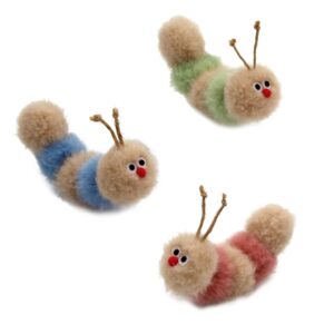 jumpaws interactive natural 3 pk catnip toy, with rattle, bite resistant, for all ages indoor cat, soft caterpillar toys, fluffy kitten toy