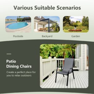 Giantex Set of 4 Patio Chairs, Outdoor Stackable Dining Chairs w/Armrests, 330 LBS Capacity, All Weather Fabric, Heavy Duty Rustproof Steel Frame, Lawn Chairs for Porch, Yard, Pool, Garden (Gray)