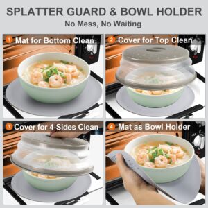 2 In 1, Aidacom Microwave Mat & Food Cover- 12" Mat as Bowl Holder, Cover for Splatter Guard, Multi-use: Silicone Trivet, Pot Holders, Drying, Baking, Placemat, Utensils Rest for Kitchen Counter, Grey