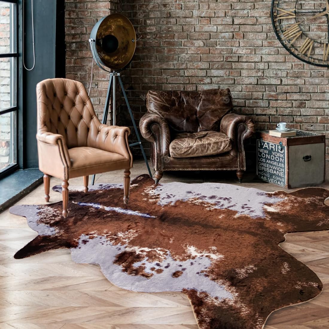 Faux Fur Cowhide Rug 5 x 6.6 ft, Cow Print Area Rug Cute Animal Printed Carpets for Bedroom Living Room Rustic Western Home Decor, No Shedding and Easy to Clean