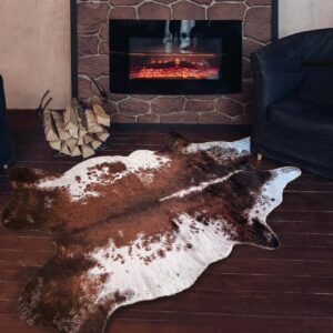 Faux Fur Cowhide Rug 5 x 6.6 ft, Cow Print Area Rug Cute Animal Printed Carpets for Bedroom Living Room Rustic Western Home Decor, No Shedding and Easy to Clean