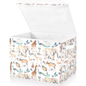 susiyo Zoo Animals Alphabet Letters Storage Bin Collapsible Fabric Storage Basket with Lid