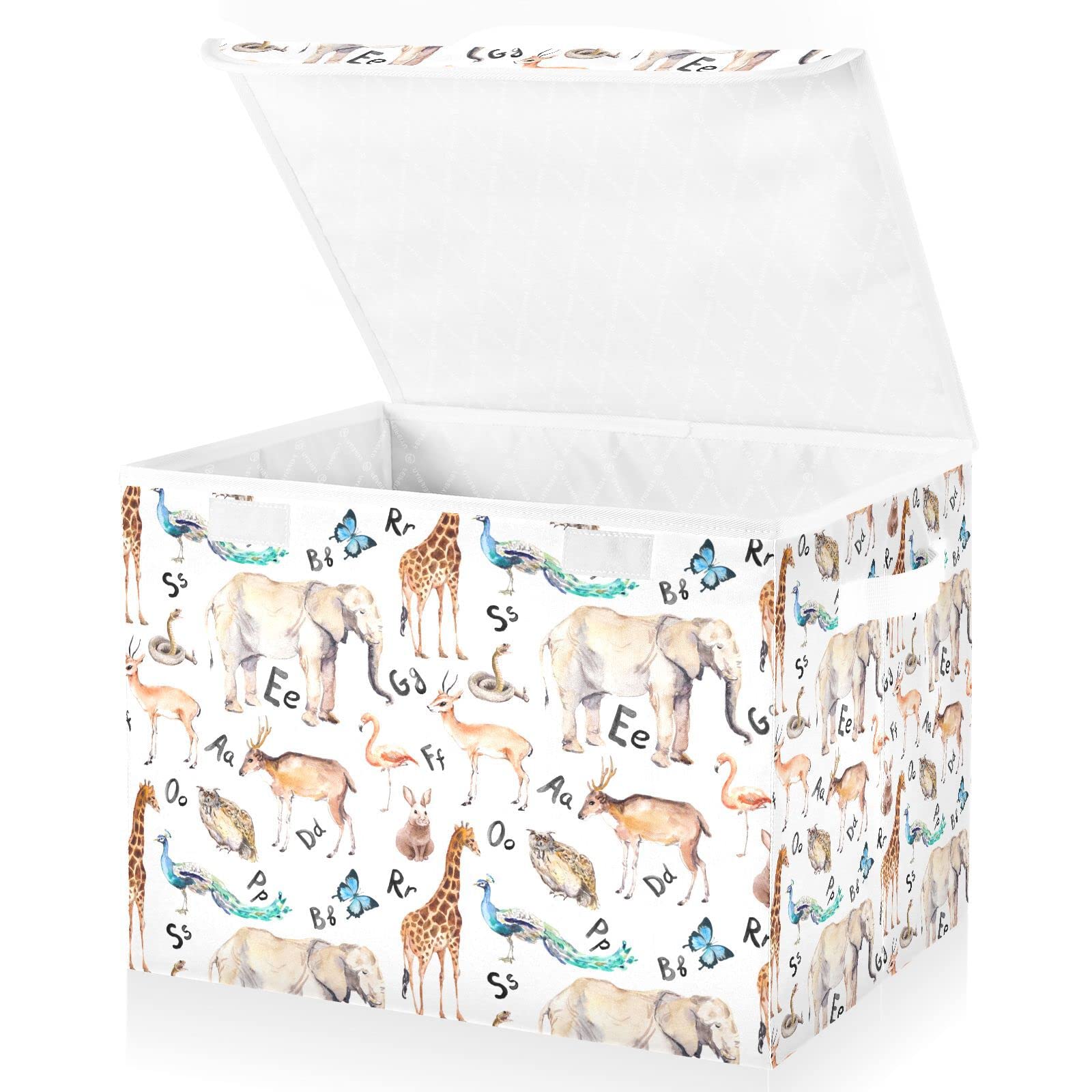 susiyo Zoo Animals Alphabet Letters Storage Bin Collapsible Fabric Storage Basket with Lid