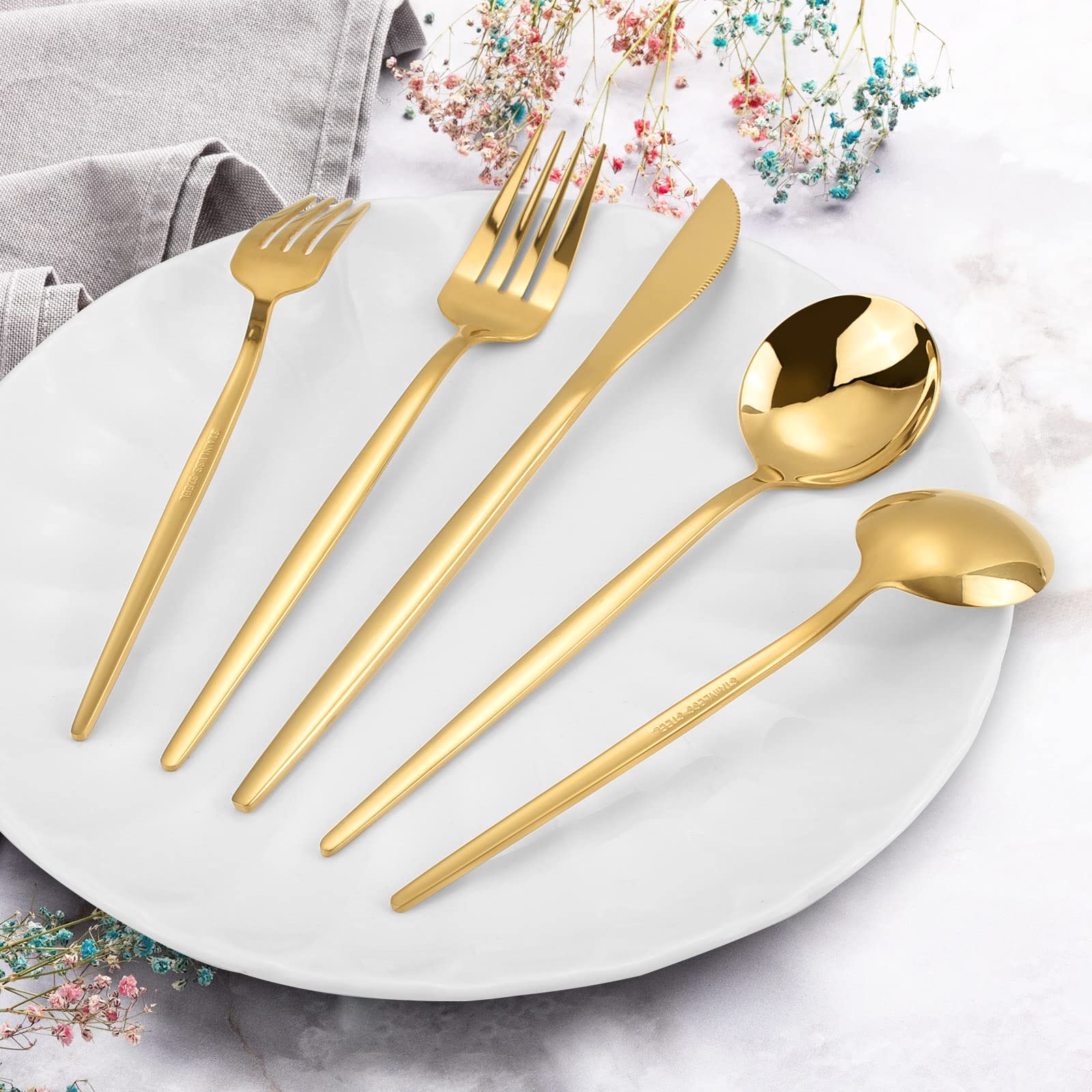 Gold Silverware Set, KassKa 20 Pieces Flatware Cutlery Set, Stainless Steel Utensils Set Spoon Fork Knives Set for Home Restaurant and Kitchen, Mirror Polished Finished, Service for 4