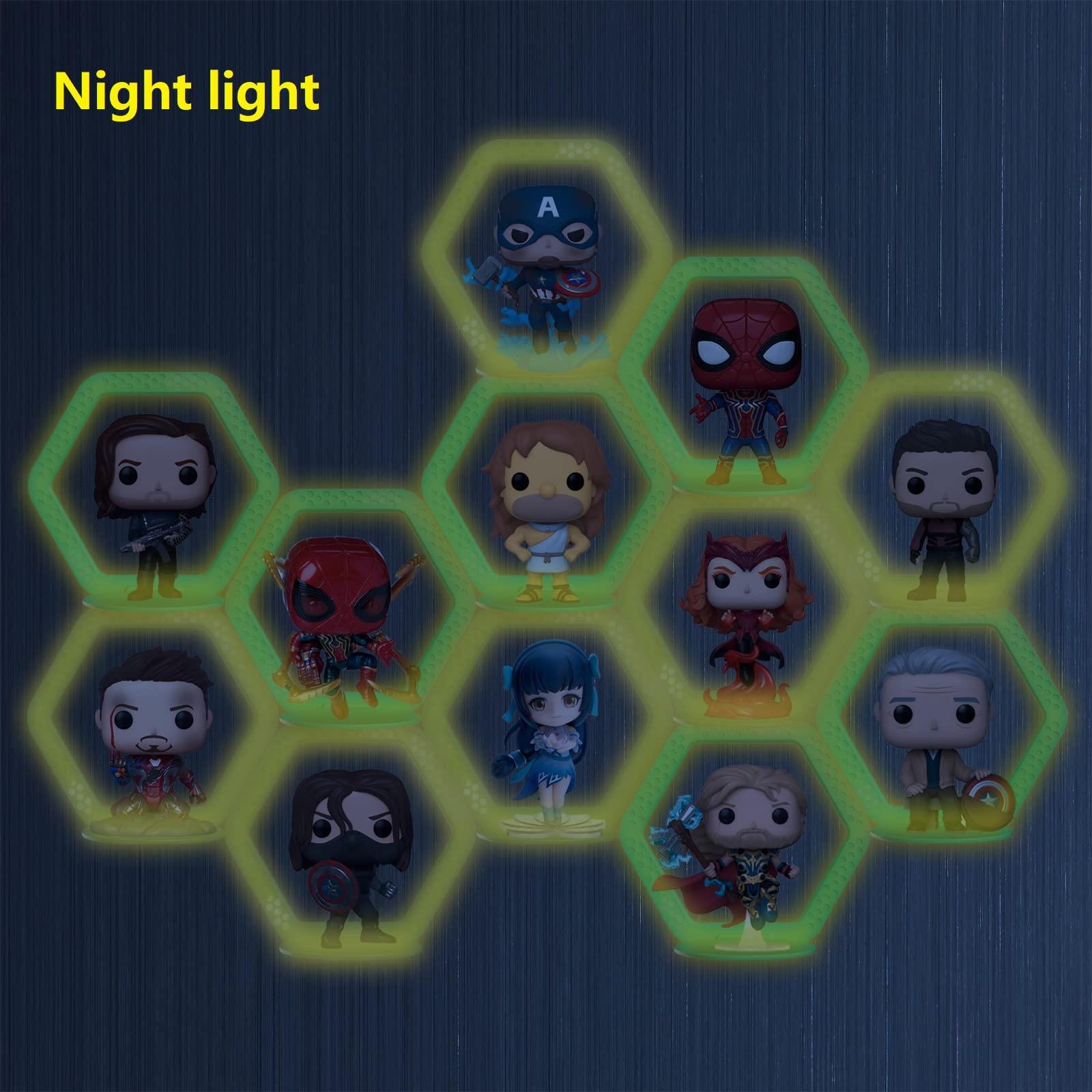 LRANFOW 4 Sets Display Shelves for Funko Pop Display or Other Pop Figures, Wall Mounted Glow at Night