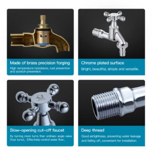 SUBMARINE Silver Brass Outdoor Faucet, G1/2 Inch Wall-Mounted Faucet, Antifreeze, Crack-Proof, Rust-Free, Used for Bathroom Mop Sink, Balcony, Garden, Connecting Washing Machine Water Inlet Hose