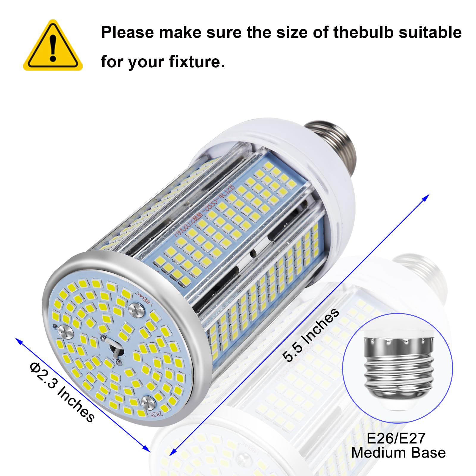 2 Pack 400W Equivalent Led Corn Light Bulb, 6000 Lumen 6000K Daylight 50W LED Corn Lamp, E26/E27 Medium Base for Indoor Garage Factory Warehouse Backyard 85V-265V