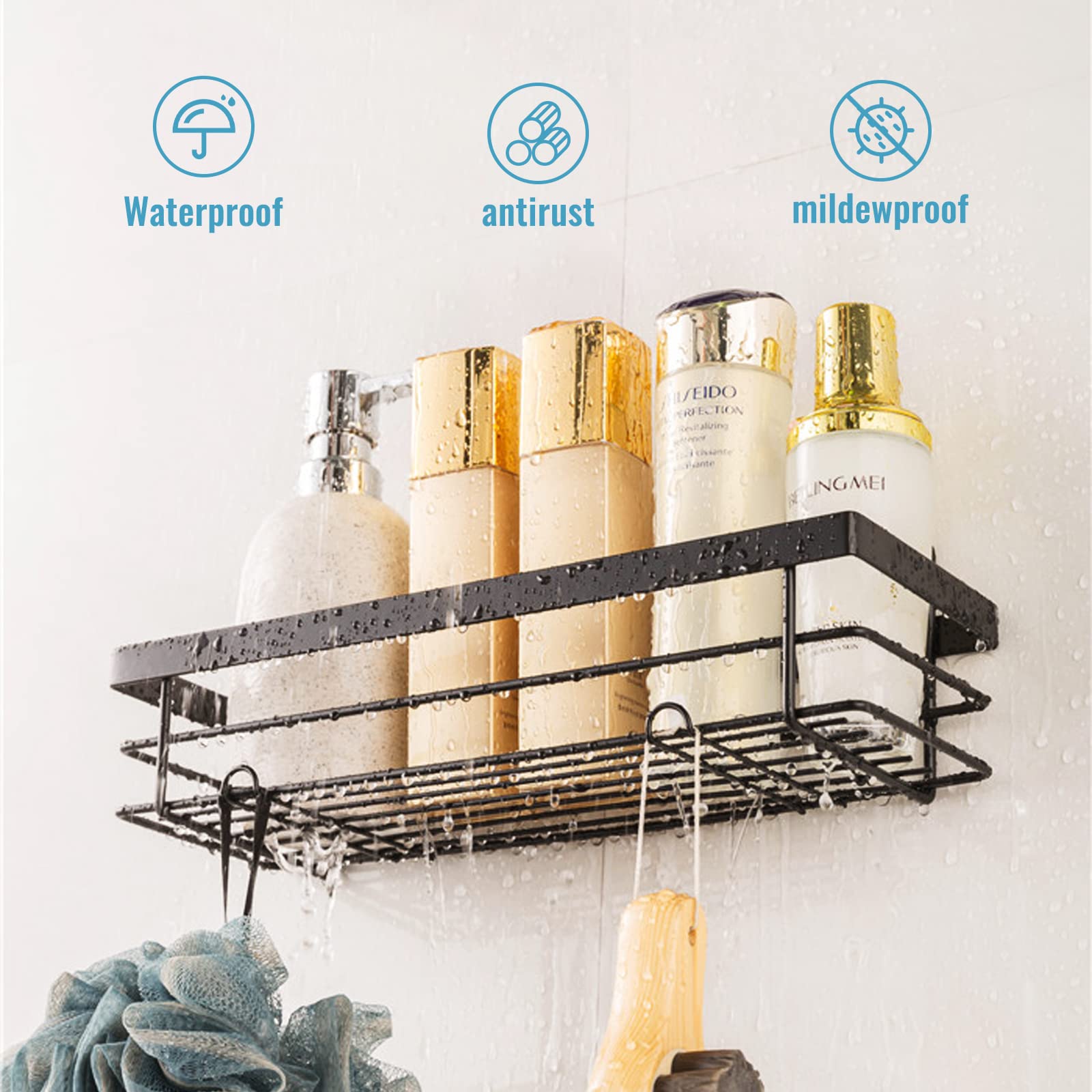 Mqafkpu Adhesive Shower Caddy, 4 Packs Shower Organizer Inside Shower No Drilling, Bathroom Organizer Rustproof Wall Mount Shower Shelves with for Bathroom & Kitchen