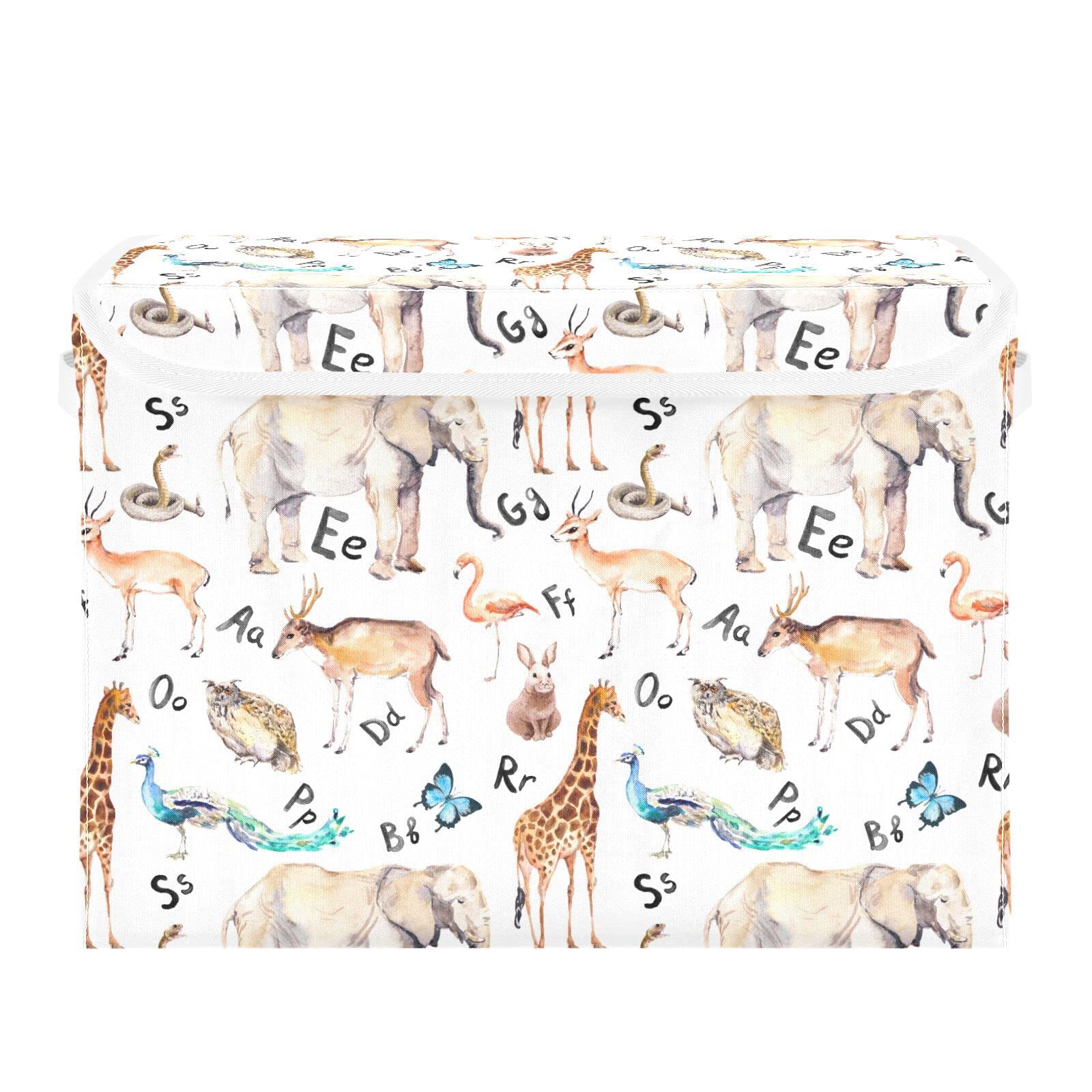 susiyo Zoo Animals Alphabet Letters Storage Bin Collapsible Fabric Storage Basket with Lid