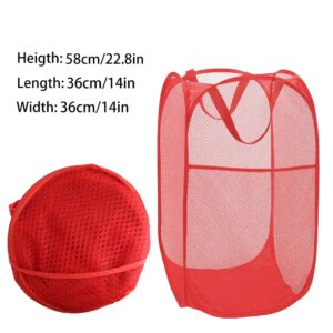 1 Pc Red Portable Popup Laundry Hamper, Foldable Pop-Up Mesh Hamper Dirty Clothes Basket with Carry Handles for Collapsible Clothes Baskets for Dorm, Bathroom & Travel - Small