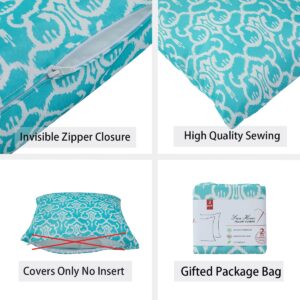 FUNHOME Outdoor Throw Pillow Covers 18x18 inch Set of 2,Waterproof Decorative Pillows Cover with Hidden Zipper,for Sofa Headrest,Patio Furniture Couch Chair,No Insert(Romantic Blue)