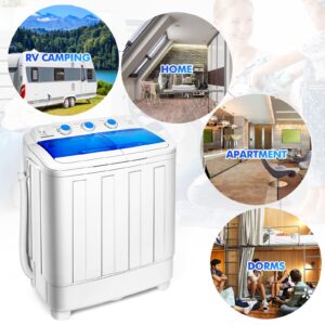 WANGMUXIA Portable Waher and Dryer, 2-in-1 Twin Tub 20lbs Capacity Washer(12lbs) and Spinner dryer(8lbs) Built-in Drain Pump，Timer Function, Apartments, Dorms, College Rooms, RV’s and more