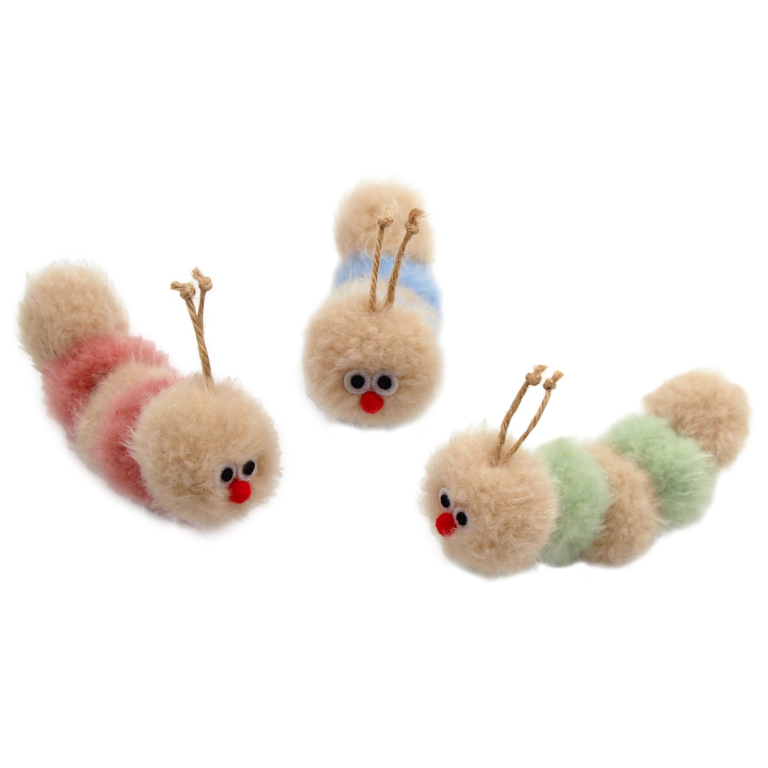 Jumpaws Interactive Natural 3 PK Catnip Toy, with Rattle, Bite Resistant, for All Ages Indoor Cat, Soft Caterpillar Toys, Fluffy Kitten Toy