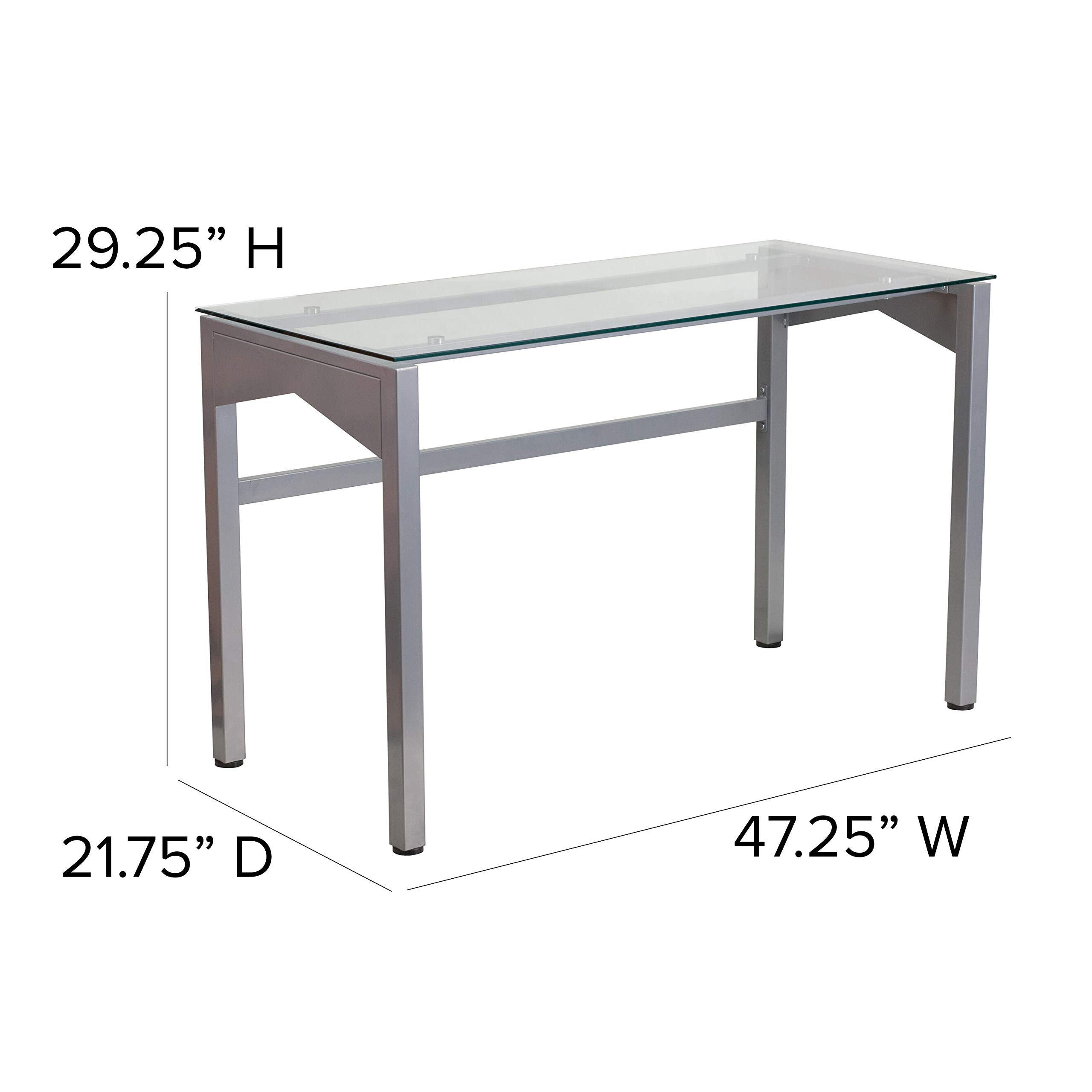 EMMA + OLIVER Desk with Clear Tempered Glass Top