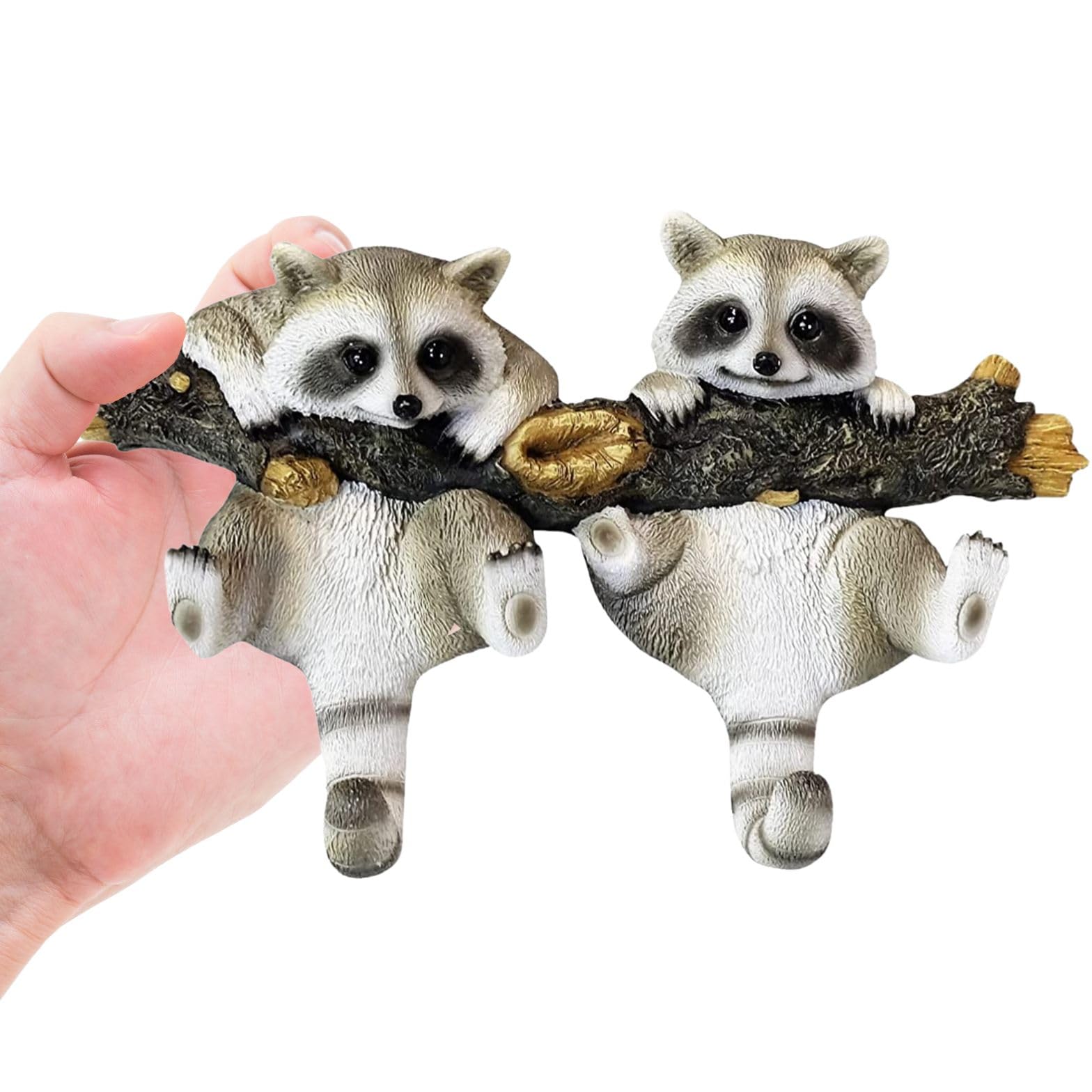 AMAJY Whimsical Raccoon Wall Hooks - Rustic Resin Log Cabin Hanger for Coats, Hats, Backpacks, Keys, Towels, and More - Functional Wall-Mount Storage for Entryways, Bedrooms, Bathrooms, or Kitchens