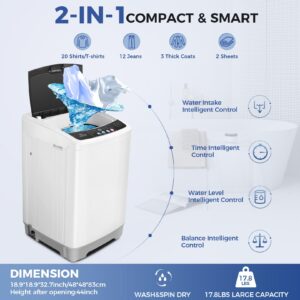 Nictemaw Portable Washing Machine, 17.8Lbs Capacity Portable Washer Machine, 2.4Cu.ft Washer and Dryer Combo with Drain Pump, LED Display, 10 Programs & 8 Water Levels for Apartment, Dorms, RV