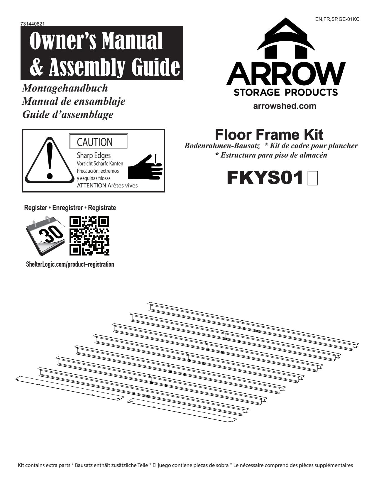 Arrow Sheds 4' x 7' Steel Floor Frame for Yardsaver Compact Storage Shed, Outdoor Storage Shed Floor Frame Base Kit (Flooring Not Included), Galvanized