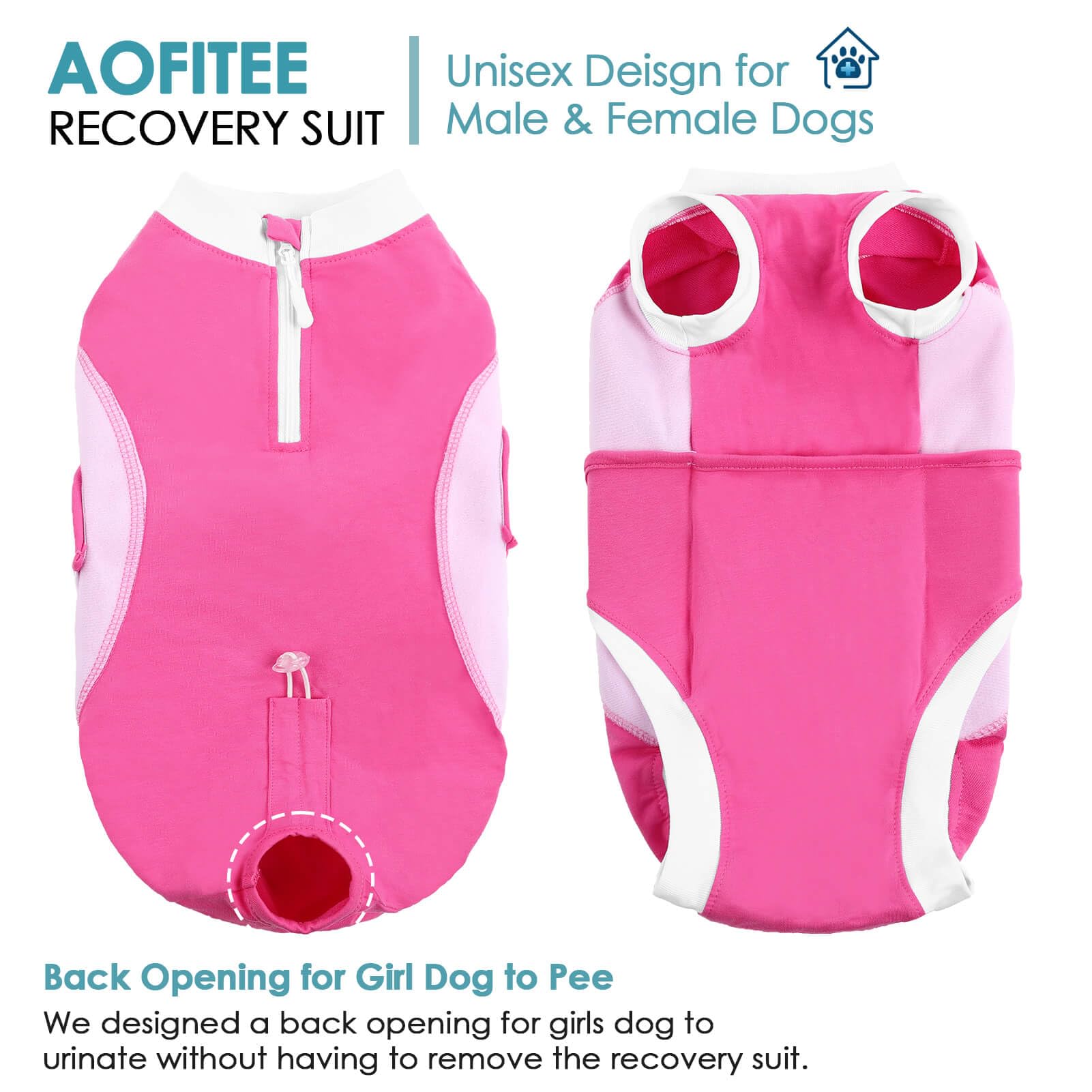 AOFITEE Dog Surgery Recovery Suit, Dog Onesie for Surgery, Soft Cotton Dog Recovery Suit with Zipper & Pee Hole, Substitute E-Collar & Cone, Surgery Recovery Shirt for Female Dogs Cats Spayed