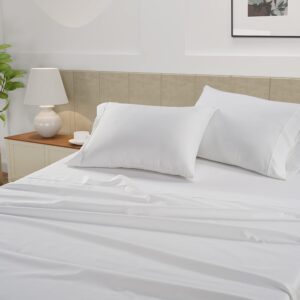 LANE LINEN Twin Sheets Set - 450 Thread Count 100% Cotton Twin Bed Sheets, 3 Pc Twin Sheet Set - Luxurious Satin Sheets, Bedding for Kids, Dorm Rooms & Adults, Breathable Cotton Sheets - White Sheets