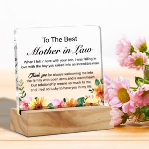 Mother in Law Gift Mother of the Groom Gifts, Mother in Law I Feel So Lucky to Have You Desk Decor Acrylic Desk Plaque Sign With Wood Stand Home Desk Sign Keepsake Present