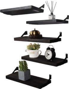 hxswy rustic wood floating shelves for wall decor farmhouse wooden wall shelf for bathroom kitchen bedroom living room set of 5 dark brown