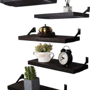 HXSWY Rustic Wood Floating Shelves for Wall Decor Farmhouse Wooden Wall Shelf for Bathroom Kitchen Bedroom Living Room Set of 5 Dark Brown