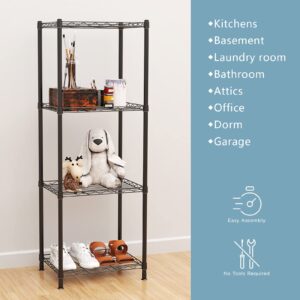 ZHAZHADI 4 Tier Fixed Layer Spacing Storage Shelf Metal Storage Rack Wire Shelving Unit Storage Shelves Metal 528Lbs Capacity 17" L x 13" W x 47" H for Pantry Closet Kitchen Laundry Black