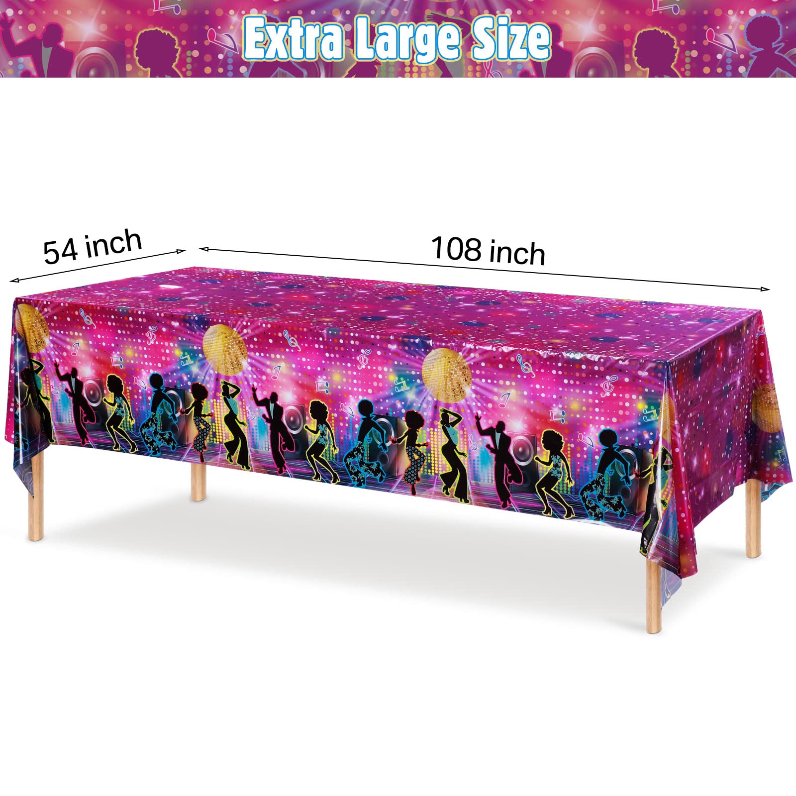 Moukeren Disco Plastic Party Tablecloth 70's Party Table Cover 70s Birthday Party Supplies The 70s Party Decoration Throwback Birthday Party Decoration for Dining Room Kitchen, 54 x 108 Inch (6)