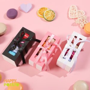 HAPPY POTATO 30 Pack Macaron Boxes for 4 or 5, 4×1.9×1.9 Inches, Macaron Packaging Boxes, Black Macaron Boxes with Clear Window, Macaron Container Packaging Boxes with Ribbon