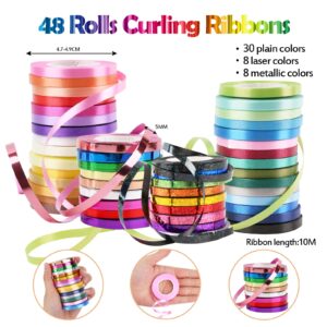 Curling Ribbons, 48 Colors 5mm 11 Yards Gift Wrapping Ribbons for Art Crafts Bows Wedding Party Florist