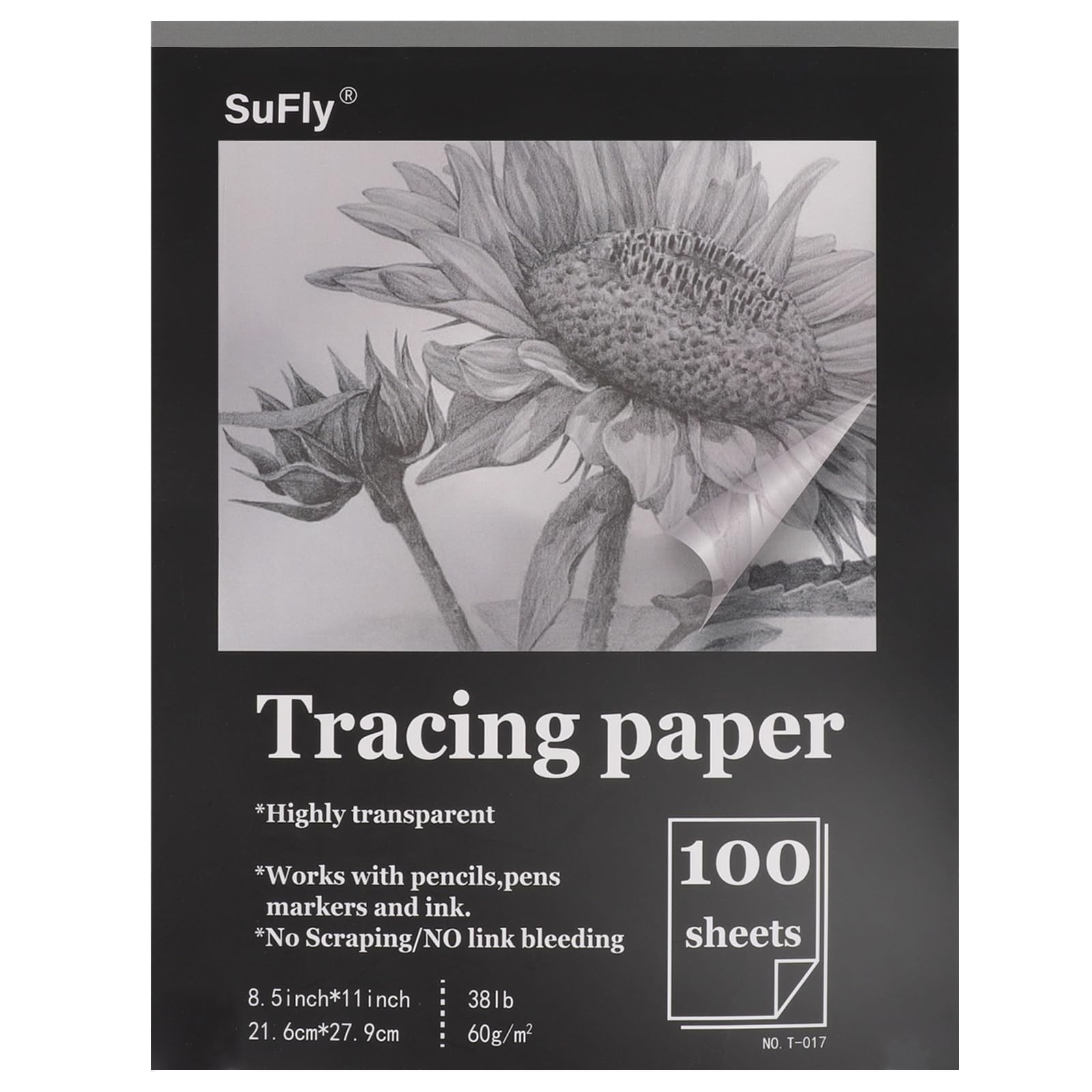 Tracing Paper 8.5x11 inch, 100 Sheets Transparent Vellum Paper for Tracing Pads, 38lb/60gsm Translucent Tracing Paper for Pencil, Marker and Ink - Trace Images, Sketch, Preliminary Drawing, Overlays.