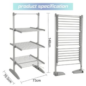 TRAGLO Heated Drying Rack Folding Electric Clothes Drying Rack Collapsible Laundry Drying Rack Free-Standing Heating Garment Dryer Towel Rail Space Saving for Home Indoor Outdoor