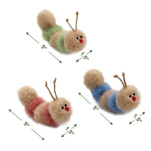 Jumpaws Interactive Natural 3 PK Catnip Toy, with Rattle, Bite Resistant, for All Ages Indoor Cat, Soft Caterpillar Toys, Fluffy Kitten Toy