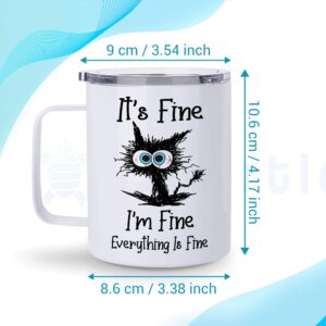 Hyturtle Funny Cat Gifts For Cat Lover, It's Fine I'm Fine Everything Is Fine Coffee Tumbler Cup Mug Stainless Steel 12oz, Cat Gifts For Women, Gift For Animal Lover On Birthday Christmas